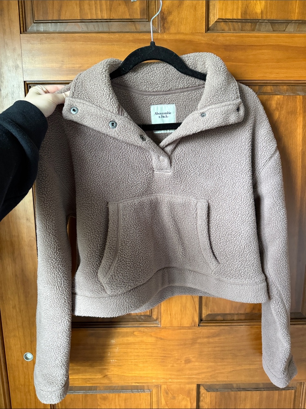 Abercrombie Fleece Sherpa Snap-Neck Pullover - Taupe